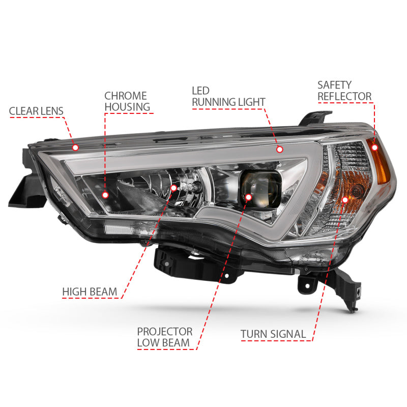 ANZO - PROJECTOR PLANK STYLE HEADLIGHTS CHROME (HALOGEN MODELS ONLY) - Toyota 4Runner 2014 -2024