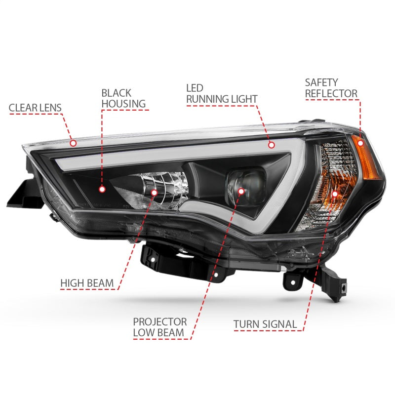 ANZO - Plank Style Projector Headlights Black w/ Amber - Toyota 4Runner 2014-2024