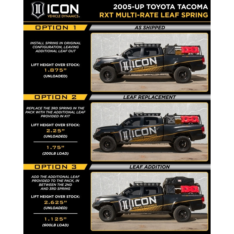 ICON -  Multi Rate RXT Leaf Spring Pack w/Add In Leaf - Toyota Tacoma 2005-2023
